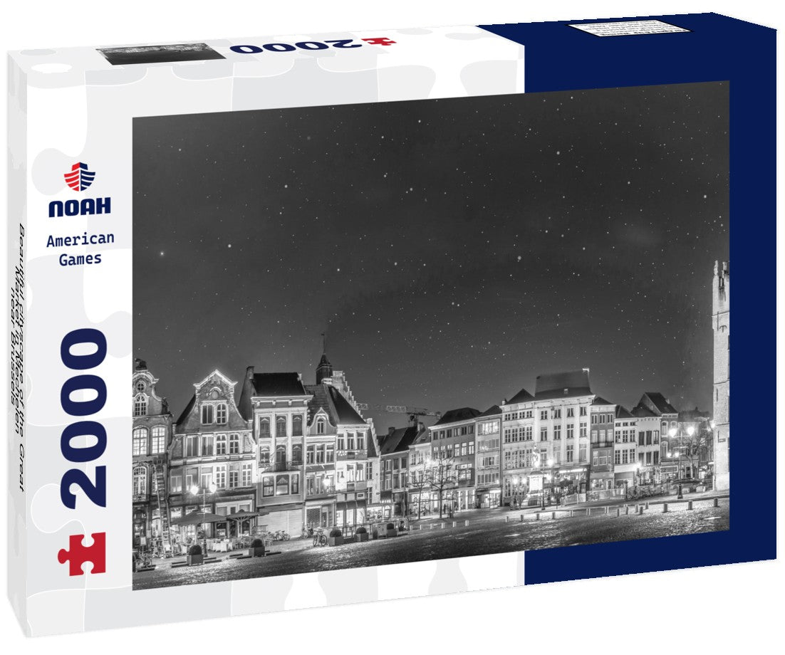 Beautiful cityscape of the Great Market in Mechelen - near Brussels - at night. Historic city center in Belgium 2000pc PuzzleBlack and White