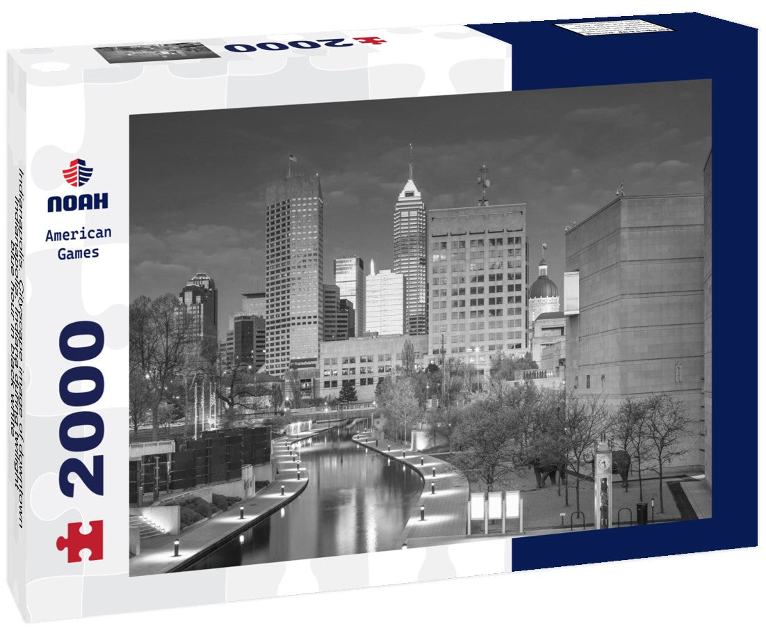 Noah Jigsaw Puzzle Indianapolis. Cityscape image of downtown Indianapolis, Indiana during twilight blue hour in black white 2000 pieces