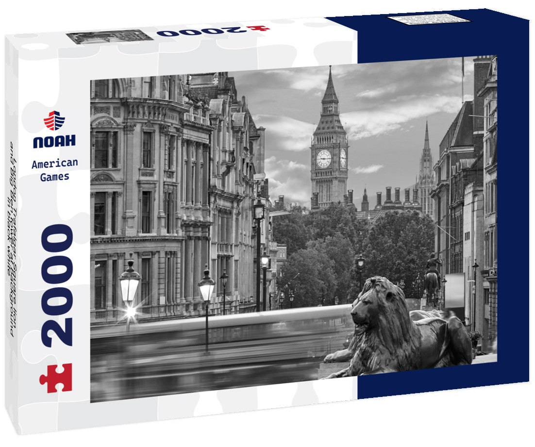 Noah Jigsaw Puzzle London Trafalgar Square lion and Big Ben tower at background in black white 2000 pieces
