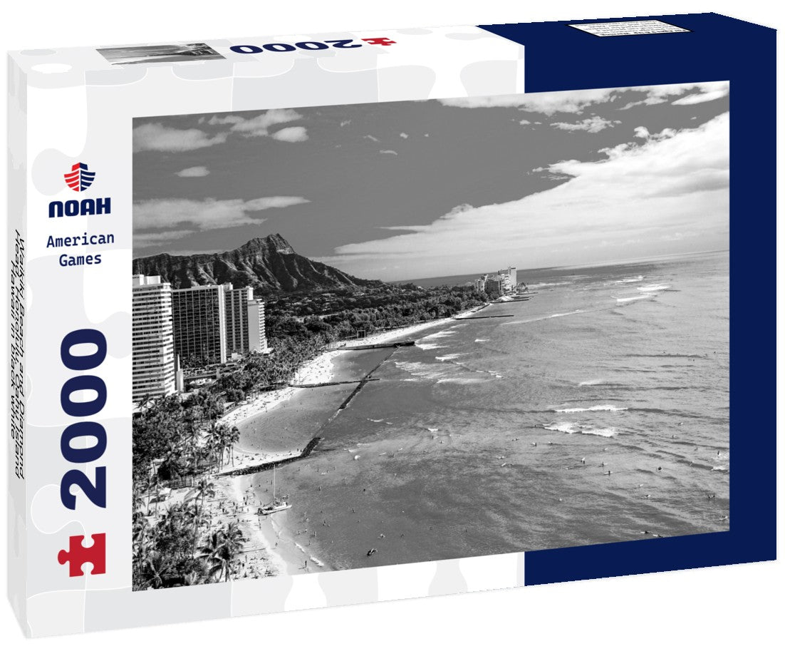 Waikiki Beach and Diamond Head, Honolulu, Oahu Island, Hawaii 2000pc PuzzleBlack and White