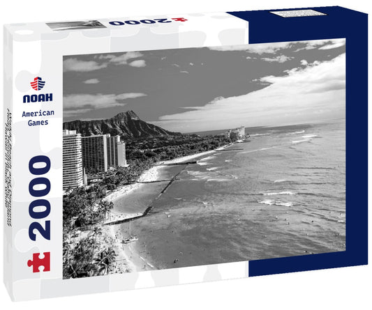 Noah Jigsaw Puzzle Waikiki Beach and Diamond Head, Honolulu, Oahu Island, Hawaii in black white 2000 pieces