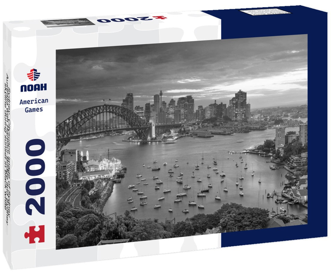 Noah Jigsaw Puzzle Sydney. Cityscape image of Sydney, Australia with Harbour Bridge and Sydney skyline during sunset in black white 2000 pieces