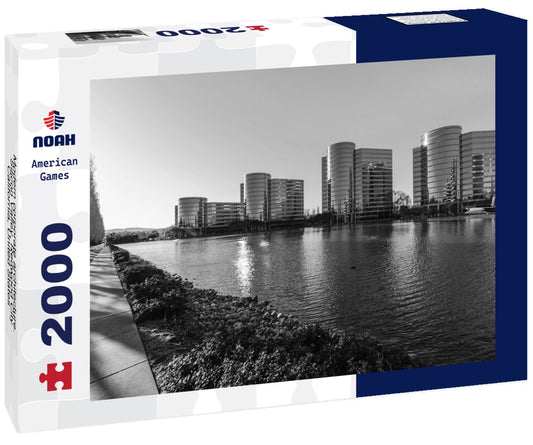 Noah Jigsaw Puzzle Modern corporate architecture. Silicon Valley, Redwood City, California, United States in black white 2000 pieces