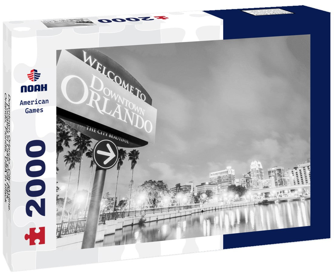 Noah Jigsaw Puzzle Downtown Orlando. City skyline. Located in Lake Eola Park, Orlando, Florida, USA in black white 2000 pieces