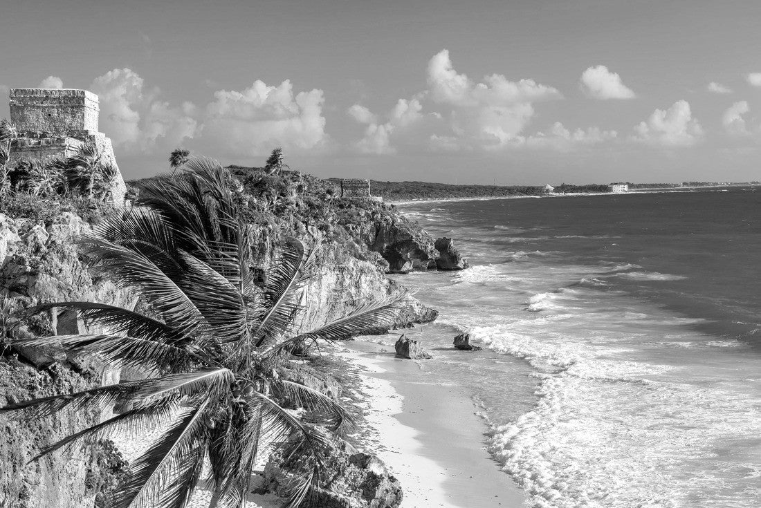 Ruins of Tulum, Mexico and a palm tree overlooking the Caribbean Sea in the Riviera Maya 2000pc PuzzleBlack and White