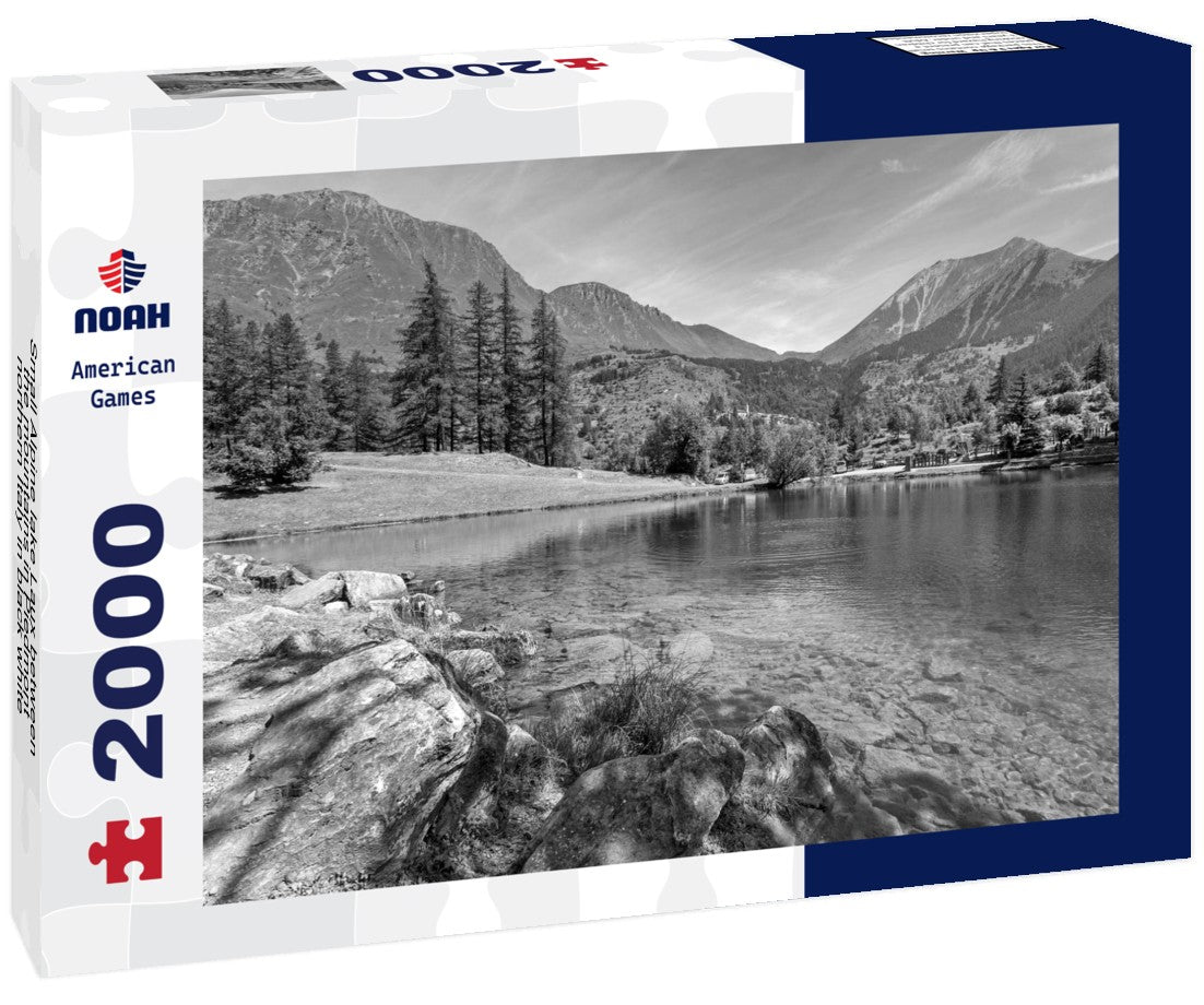 Noah Jigsaw Puzzle Small Alpine lake Laux between the mountains in Piedmont, northern Italy in black white 2000 pieces