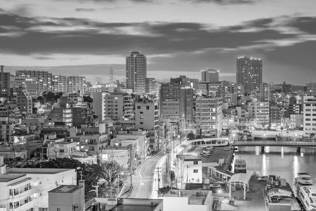 Naha, Okinawa, Japan downtown skyline at night 2000pc PuzzleBlack and White