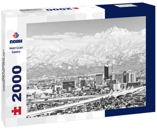 Noah Jigsaw Puzzle Toyama, Japan Skyline with Tateyama Mountain in black white 2000 pieces