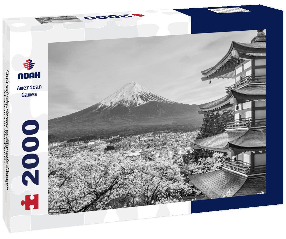 Fujiyoshida, Japan at Chureito Pagoda and Mt. Fuji in the spring with cherry blossoms 2000pc PuzzleBlack and White