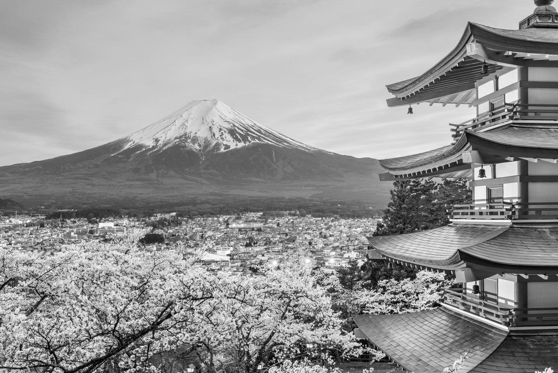 Fujiyoshida, Japan at Chureito Pagoda and Mt. Fuji in the spring with cherry blossoms 2000pc PuzzleBlack and White