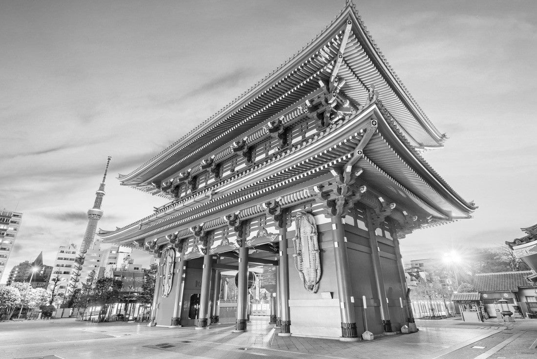 Noah Jigsaw Puzzle Temple gate in Tokyo, Japan in black white 2000 pieces