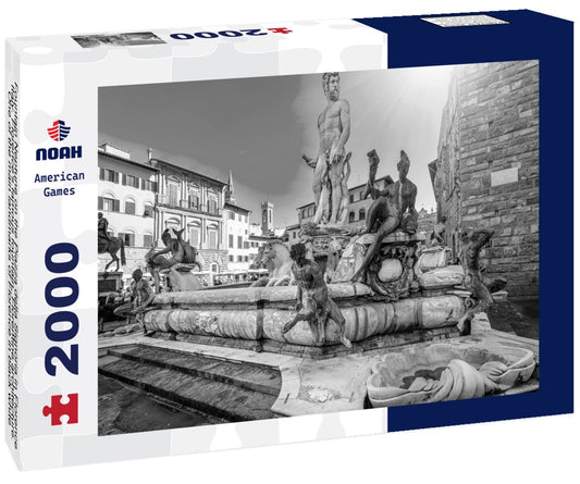 Noah Jigsaw Puzzle Fountain Neptune on the Piazza della Signoria in Florence, Italy. Florence's famous fountain. Florentine architecture. One of the main landmarks of Florence in black white 2000 pieces