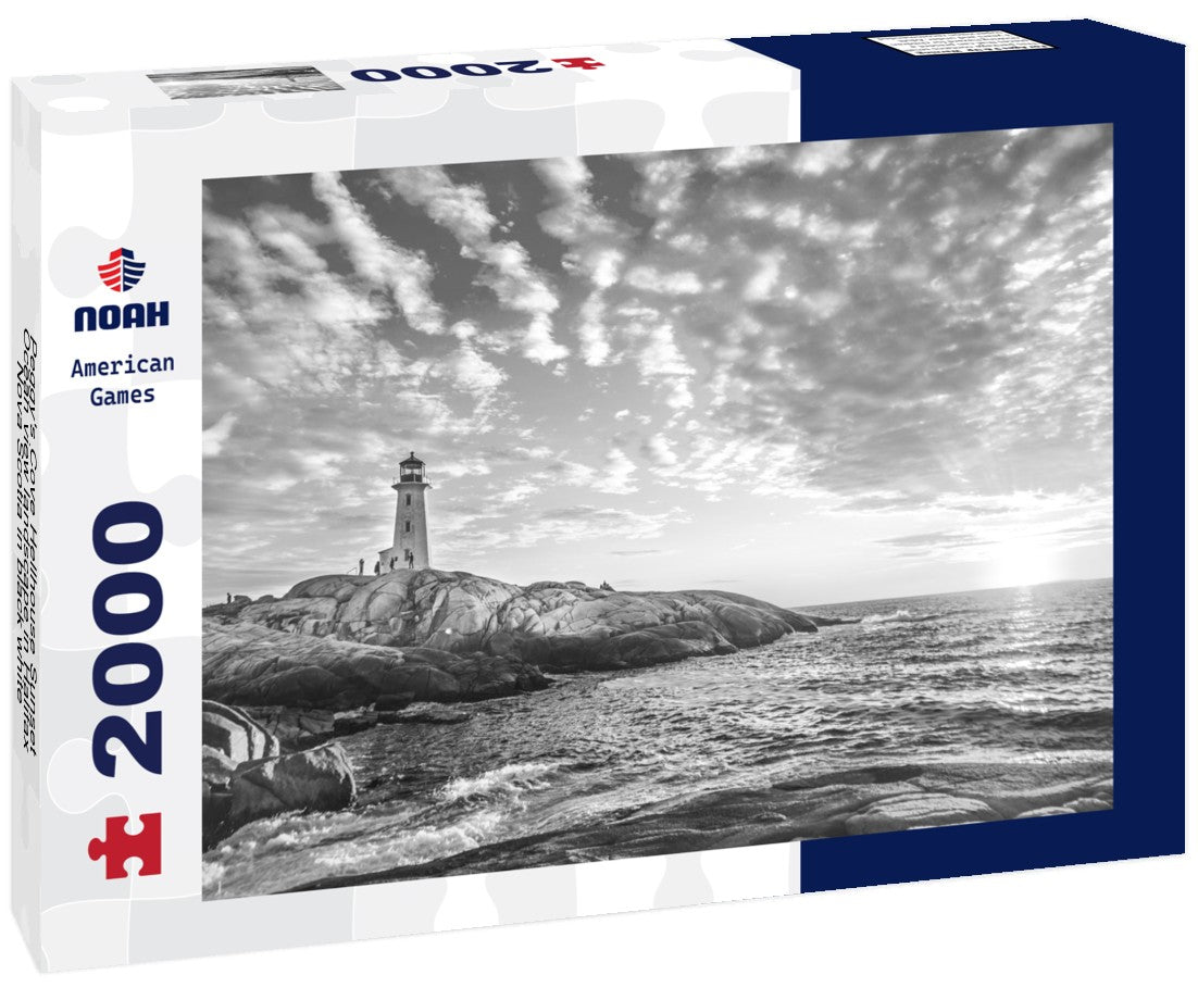 Noah Jigsaw Puzzle Peggy's Cove Hellhouse Sunset Ocean view landscape in Halifax, Nova Scotia in black white 2000 pieces