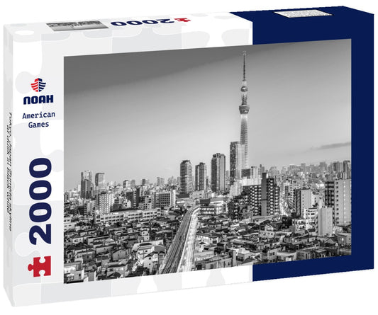 Noah Jigsaw Puzzle Tokyo, Japan Sumida skyline at dusk in black white 2000 pieces