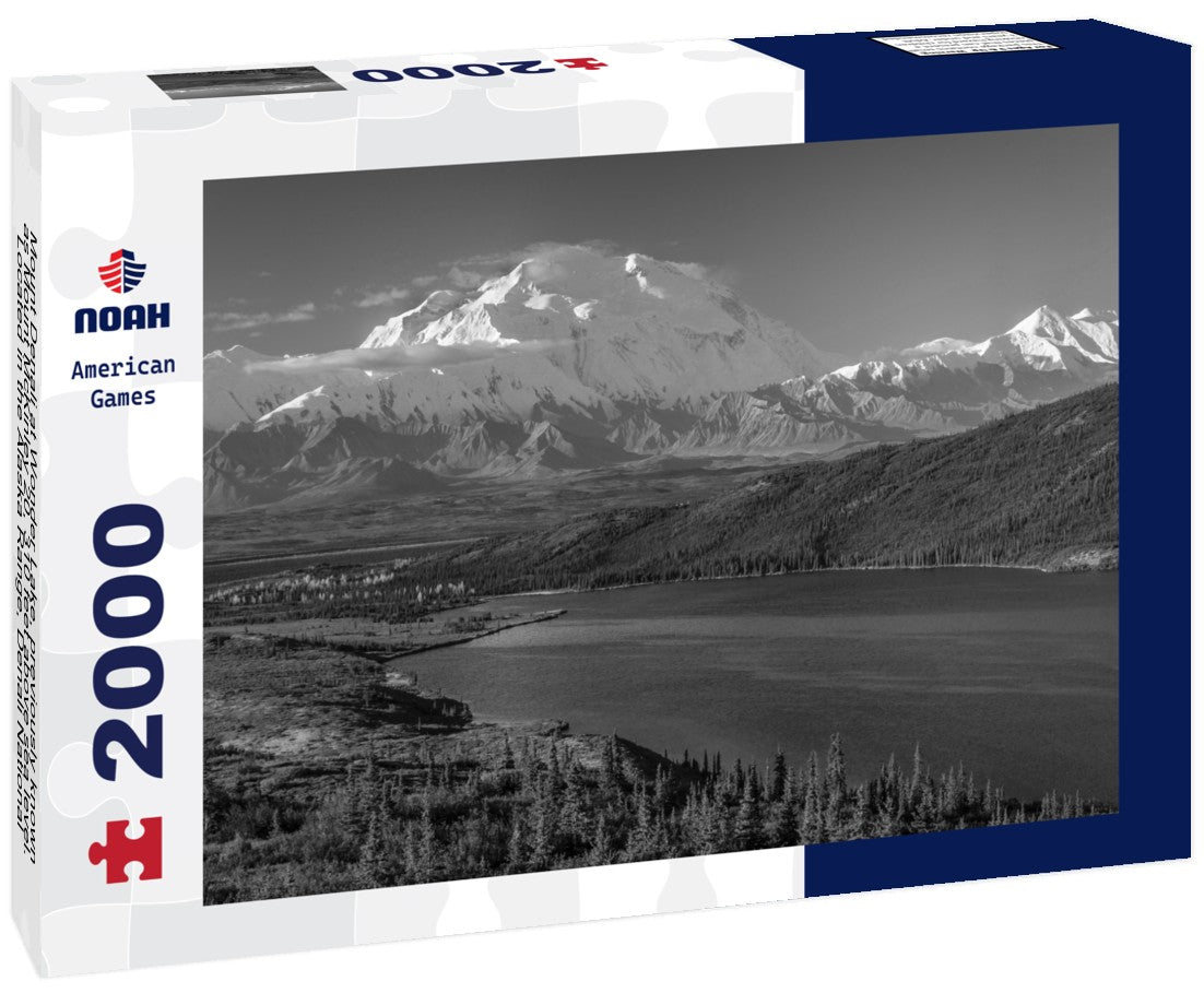 Noah Jigsaw Puzzle Mount Denali at Wonder Lake, previously known as Mount McKinley 20, 310 feet above sea level. Located in the Alaska Range, Denali National Park and Preserve, Alaska - Sunrise in black white 2000 pieces