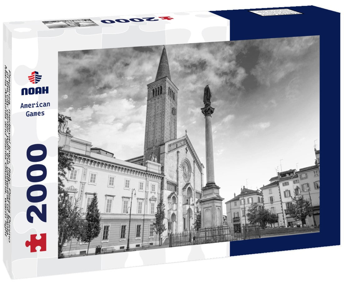 Piacenza, medieval town, Italy. Piazza Duomo in the city center with the cathedral of Santa Maria Assunta and Santa Giustina, warm light at sunset. Emilia Romagna 2000pc PuzzleBlack and White