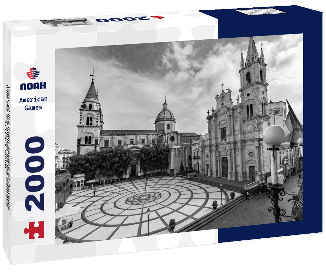 the main square of Acireale with the old church on the baroque 2000pc PuzzleBlack and White