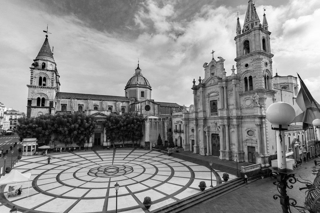 Noah Jigsaw Puzzle View of the main square of Acireale with the old church on the baroque in black white 2000 pieces