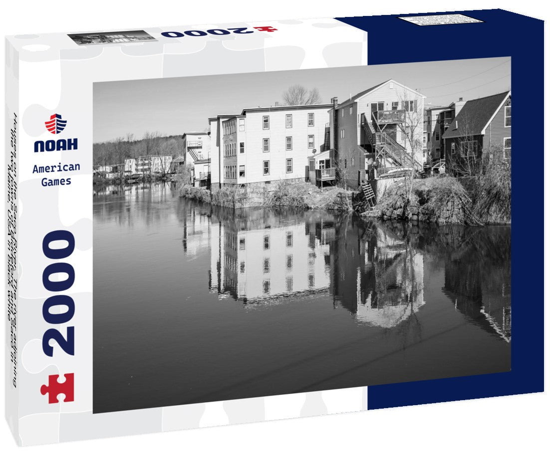 Houses on the Saco River. The river adjoining the two towns of Biddeford and Saco in Maine, USA 2000pc PuzzleBlack and White