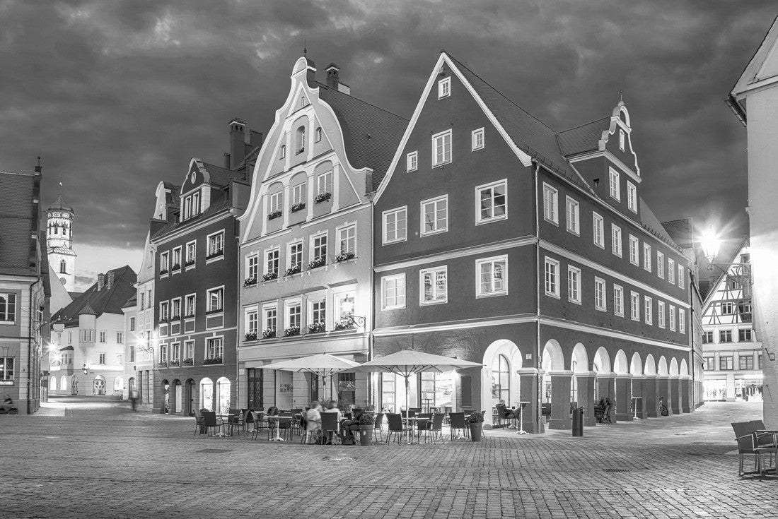 Colored buildings at the market square (Marktplatz) at sunset in Memmingen, Bavaria, Germany 2000pc PuzzleBlack and White