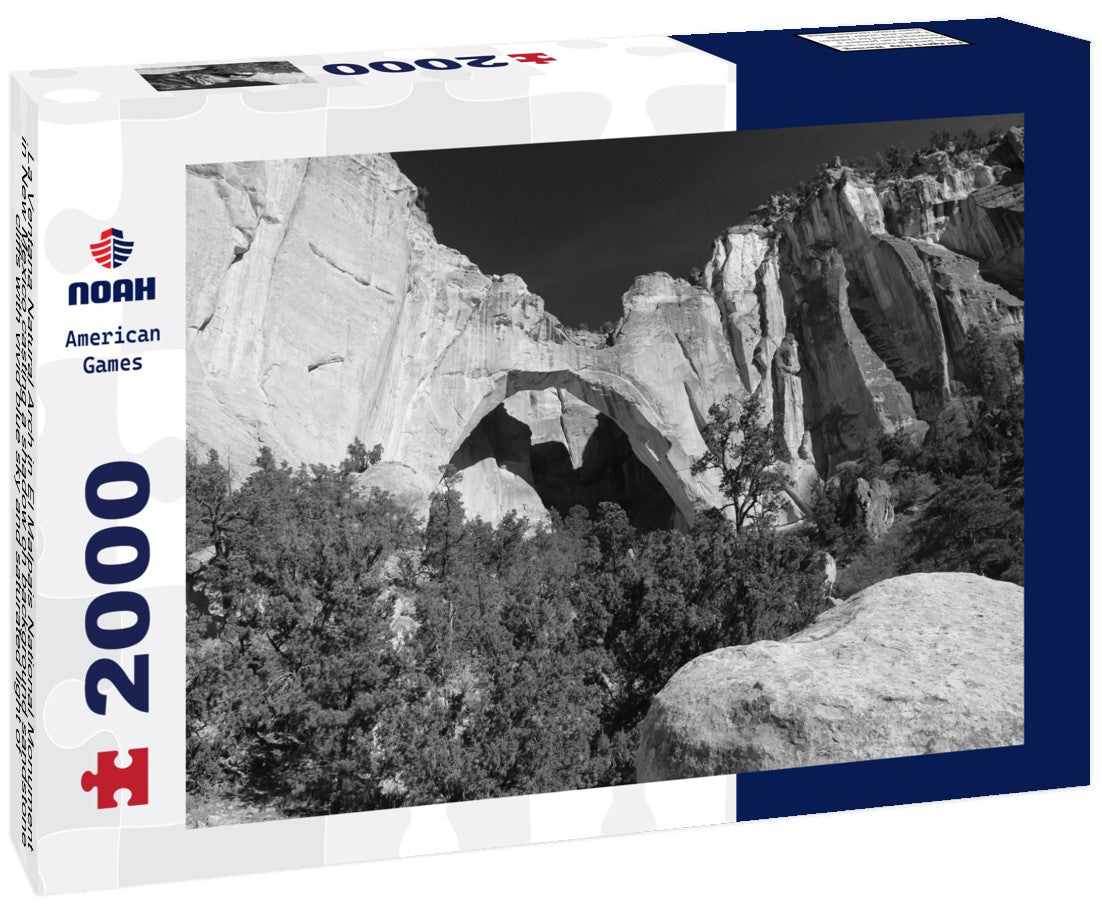 La Ventana Natural Arch in El Malpais National Monument in New Mexico casting a shadow on background sandstone cliffs with vivid blue sky and saturated light of late day sun 2000pc PuzzleBlack and White
