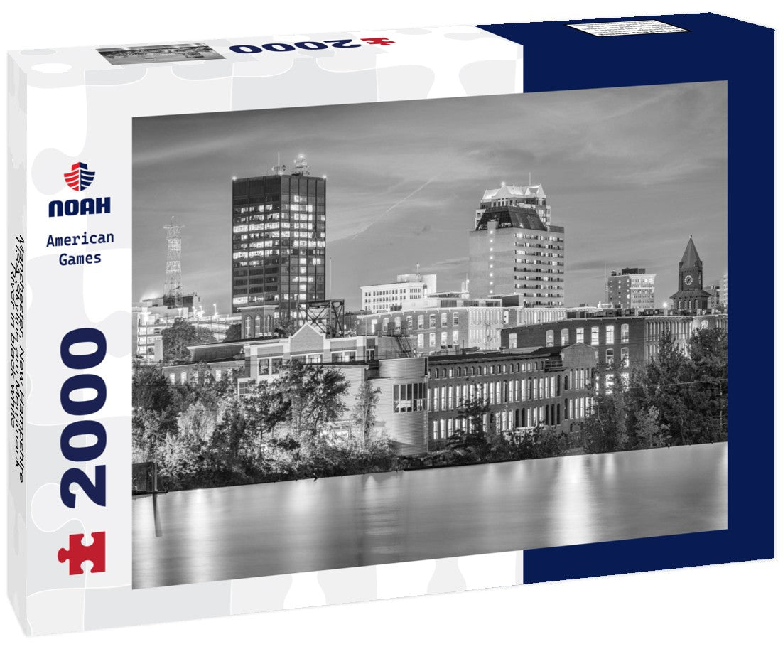 Manchester, New Hampshire, USA Skyline am Merrimack River 2000pc PuzzleBlack and White