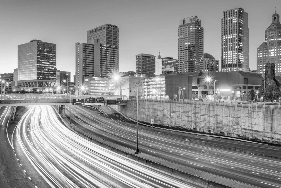 Hartford, Connecticut, USA highway and skyline 2000pc PuzzleBlack and White