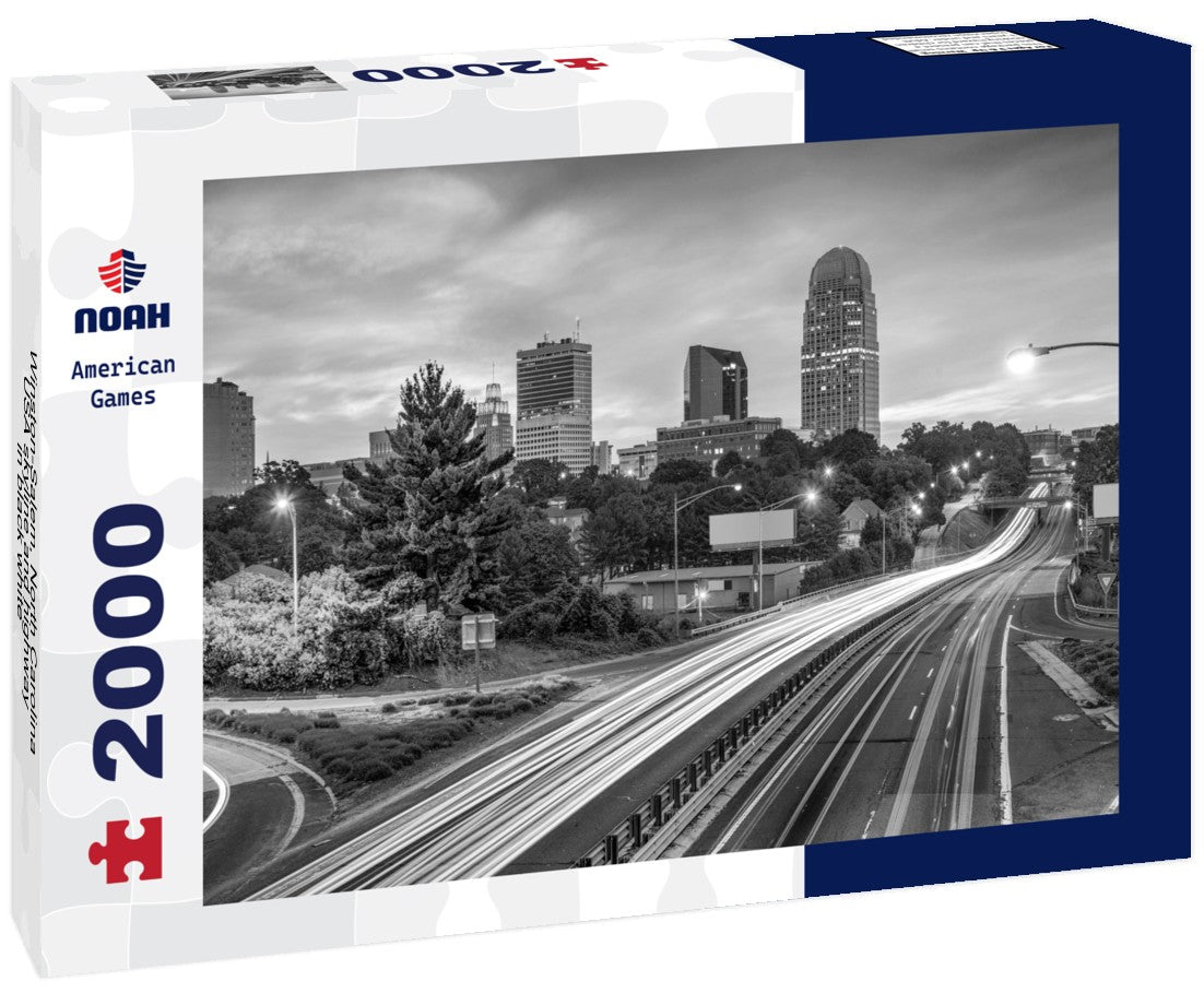 Winston-Salem, North Carolina, USA skyline and highway 2000pc PuzzleBlack and White