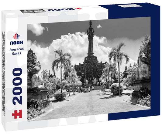 Noah Jigsaw Puzzle Panoramic landscape traditional Balinese Hindu temple Bajra Sandhi monument in Denpasar, Bali, Indonesia on background tropical nature and blue summer sky, Indonesia in black white 2000 pieces