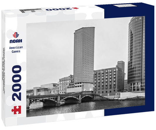Noah Jigsaw Puzzle Grand Rapids Michigan city skyline and street scenes in black white 2000 pieces