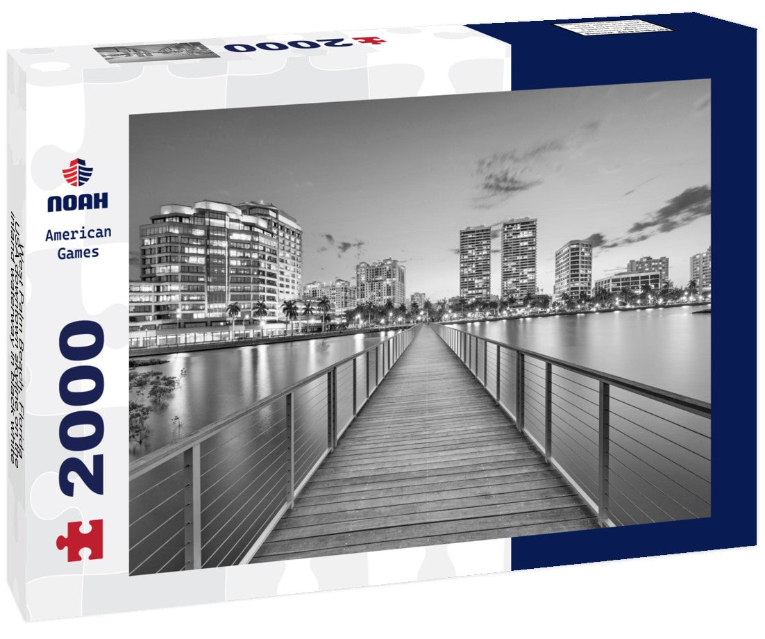 West Palm Beach, Florida, USA downtown skyline on the inland waterway 2000pc PuzzleBlack and White