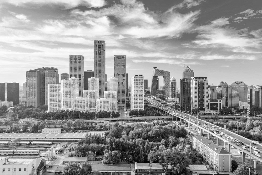 Noah Jigsaw Puzzle Beijing, China modern financial district skyline on a nice day with blue sky in black white 2000 pieces
