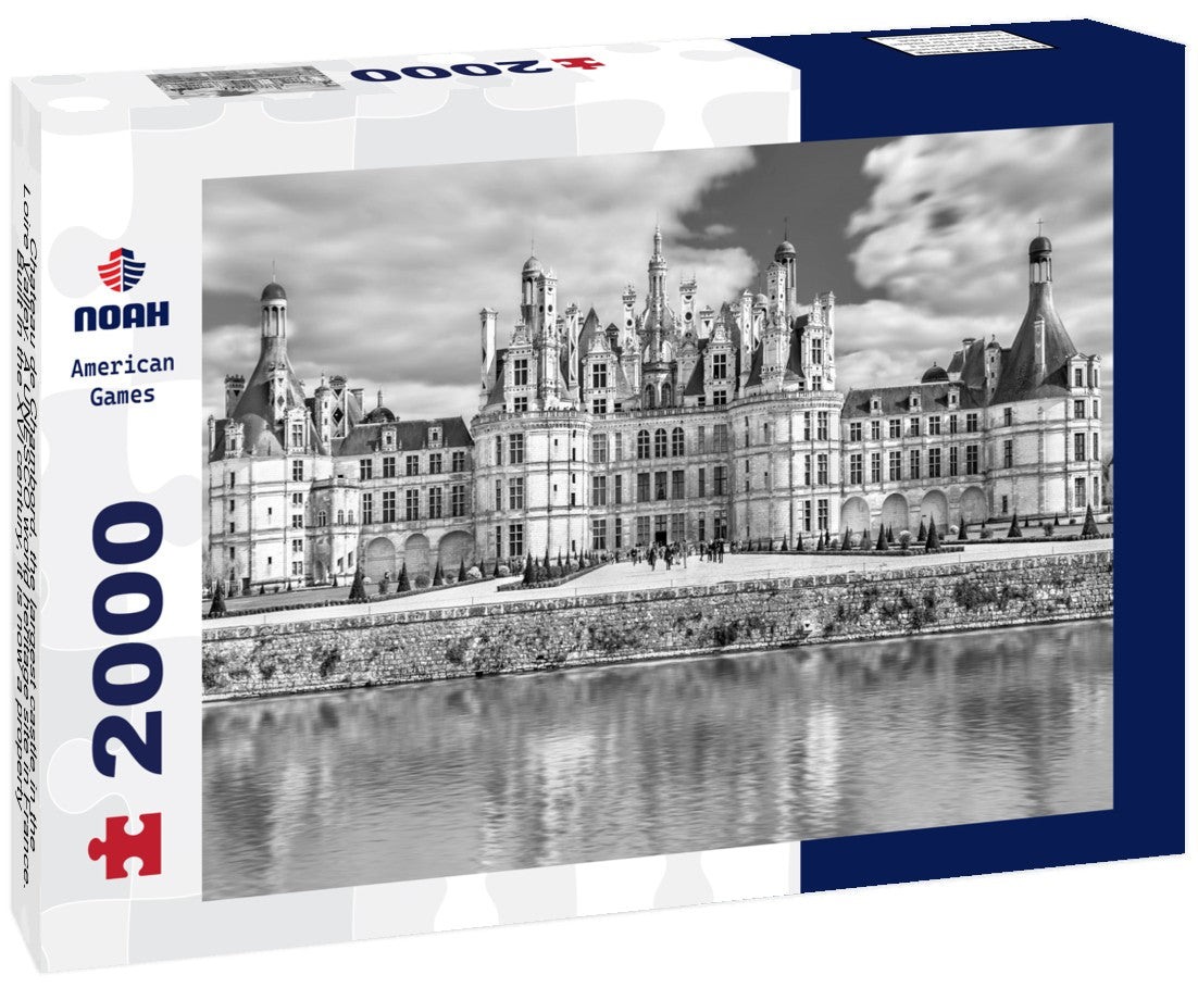 Noah Jigsaw Puzzle Chateau de Chambord, the largest castle in the Loire Valley. A UNESCO world heritage site in France. Built in the XVI century, it is now a property of the French state in black white 2000 pieces