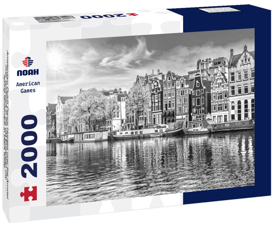 Noah Jigsaw Puzzle Amsterdam Dutch Dance Houses over the Amstel river landmark in the old European city spring landscape in black white 2000 pieces