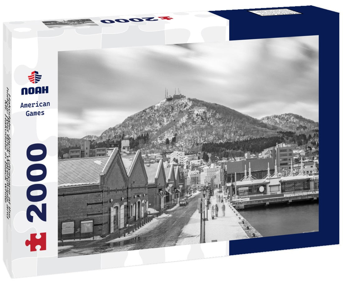 Hakodate, Japan cityscape at the historic Red Brick Warehouses and Mt. Hakodate 2000pc PuzzleBlack and White