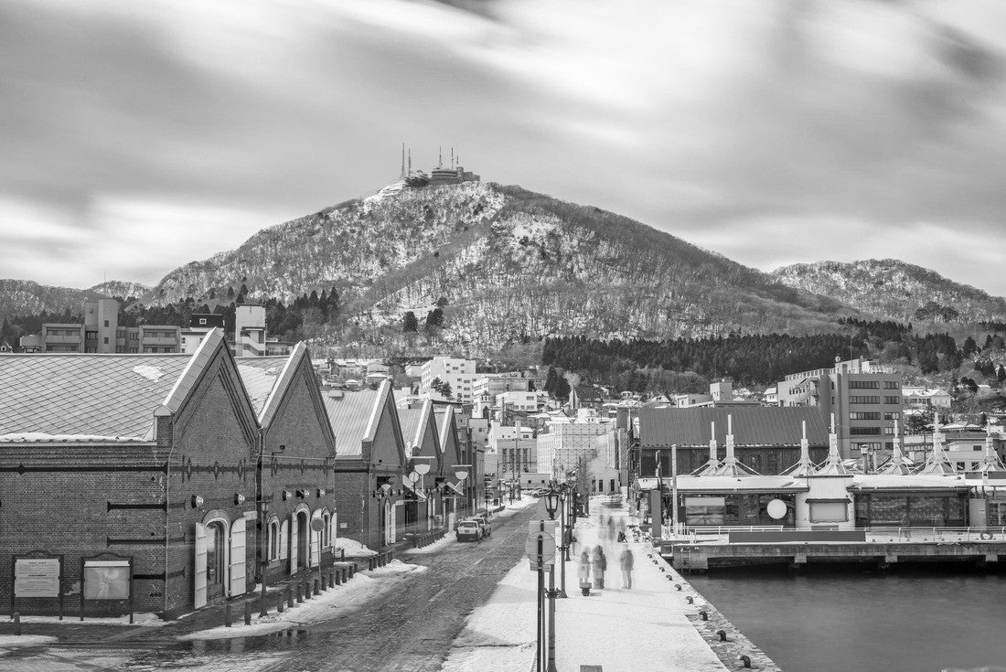 Hakodate, Japan cityscape at the historic Red Brick Warehouses and Mt. Hakodate 2000pc PuzzleBlack and White