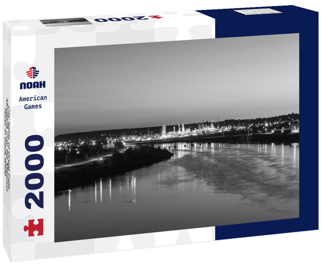 City lights of Great Falls, Montana over the Missouri River 2000pc PuzzleBlack and White