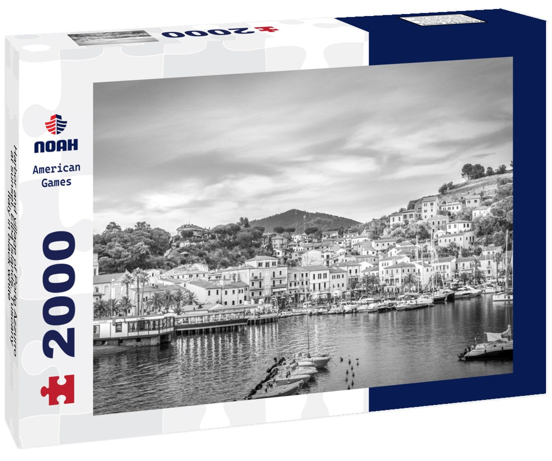 Harbor and village of Porto Azzurro at sunset, Elba Islands, Tuscany, Italy 2000pc PuzzleBlack and White