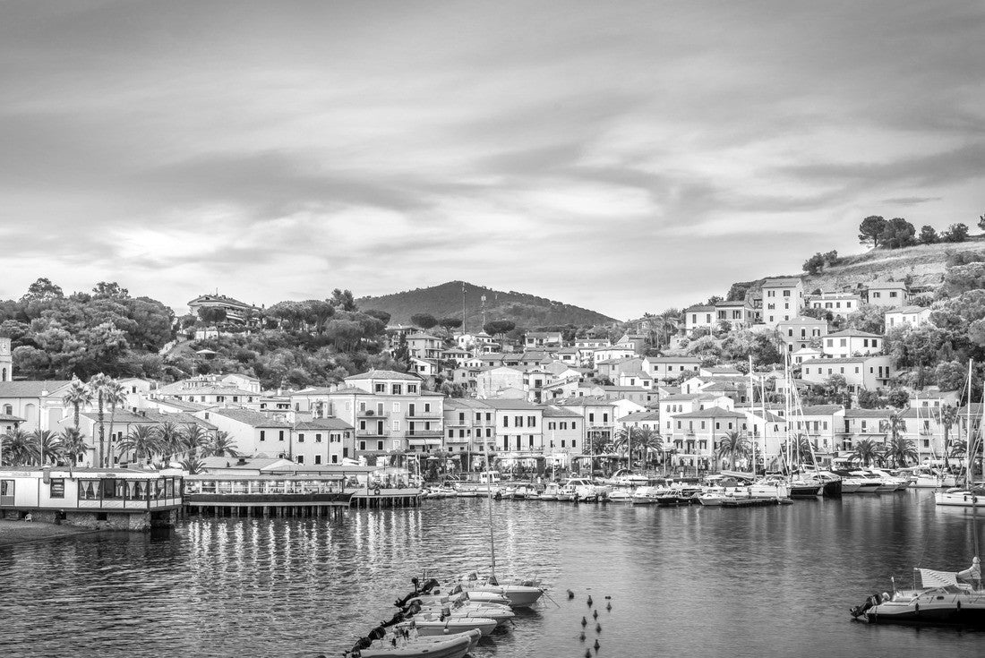 Harbor and village of Porto Azzurro at sunset, Elba Islands, Tuscany, Italy 2000pc PuzzleBlack and White
