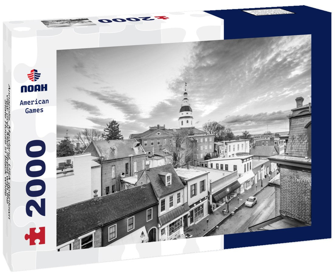 Annapolis, Maryland, USA downtown view over Main Street with the State House 2000pc PuzzleBlack and White
