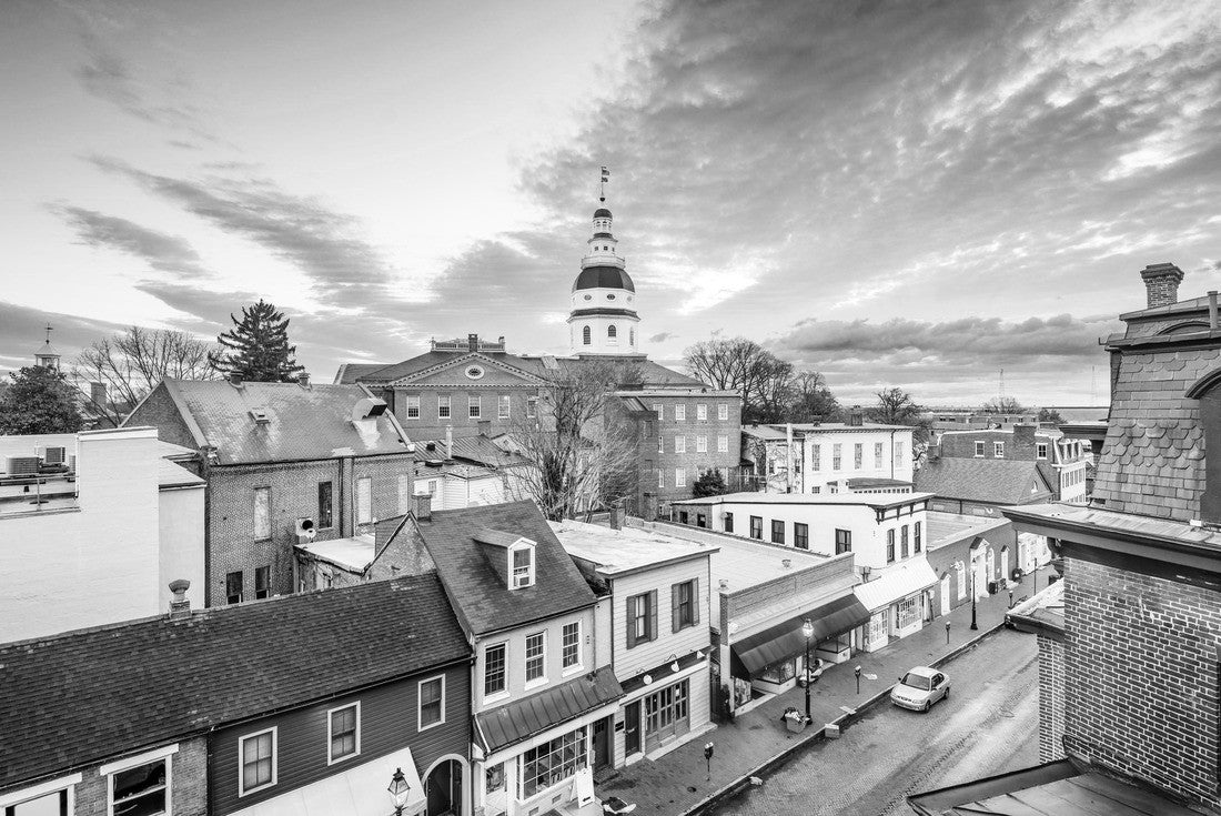 Annapolis, Maryland, USA downtown view over Main Street with the State House 2000pc PuzzleBlack and White