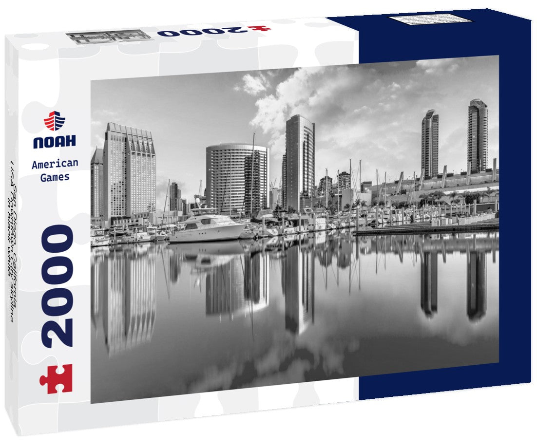 Noah Jigsaw Puzzle San Diego, California, USA Downtown City skyline in black white 2000 pieces