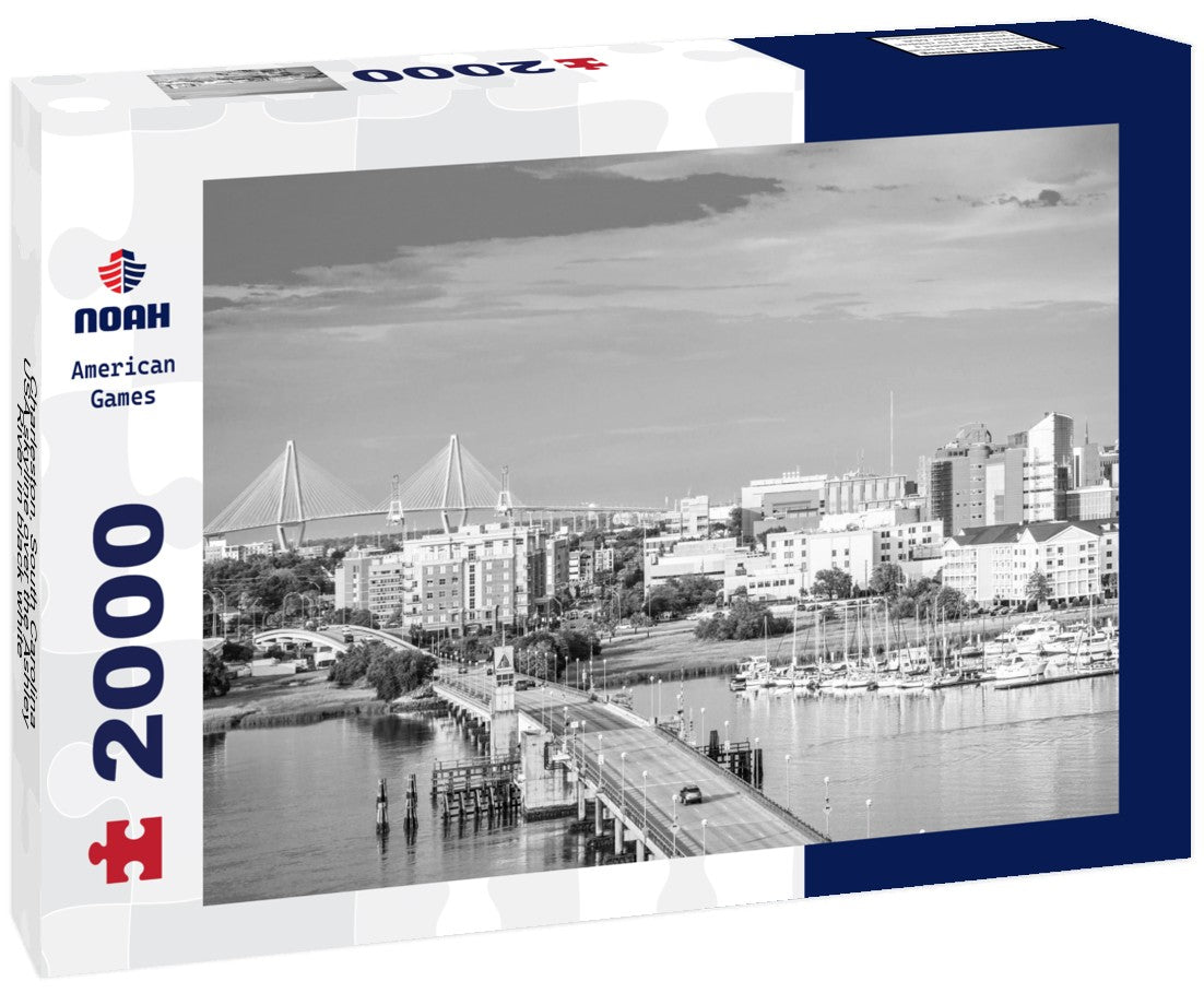 Noah Jigsaw Puzzle Charleston, South Carolina, USA skyline over the Ashley River in black white 2000 pieces