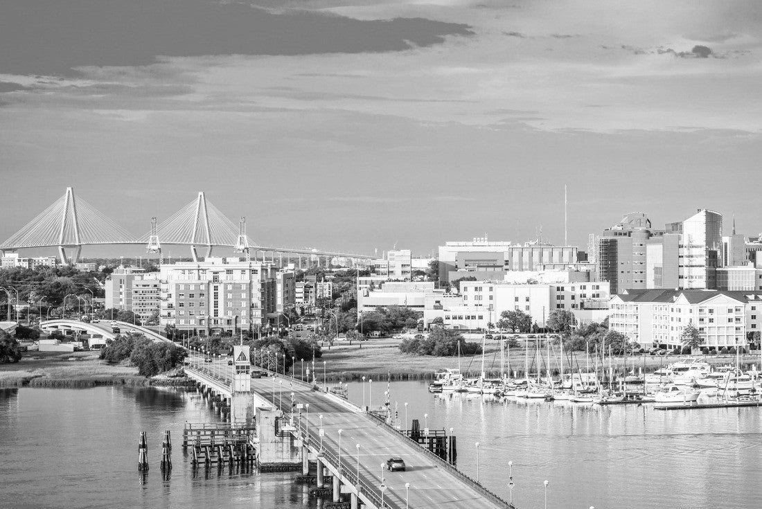 Noah Jigsaw Puzzle Charleston, South Carolina, USA skyline over the Ashley River in black white 2000 pieces
