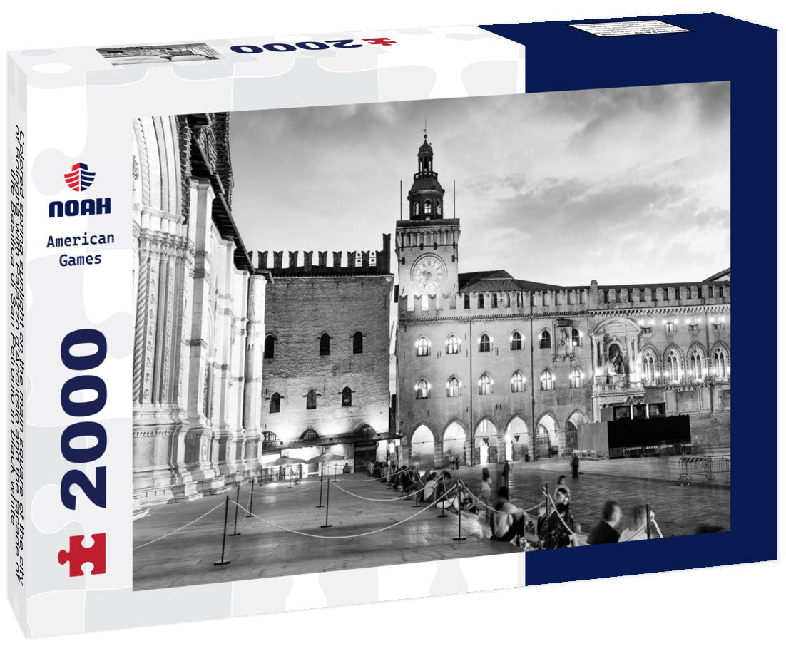 Colored spring sunlight on the main square of the city of Bologna with Palazzo d'Accursio and the facade of the Basilica di San Petronio 2000pc PuzzleBlack and White