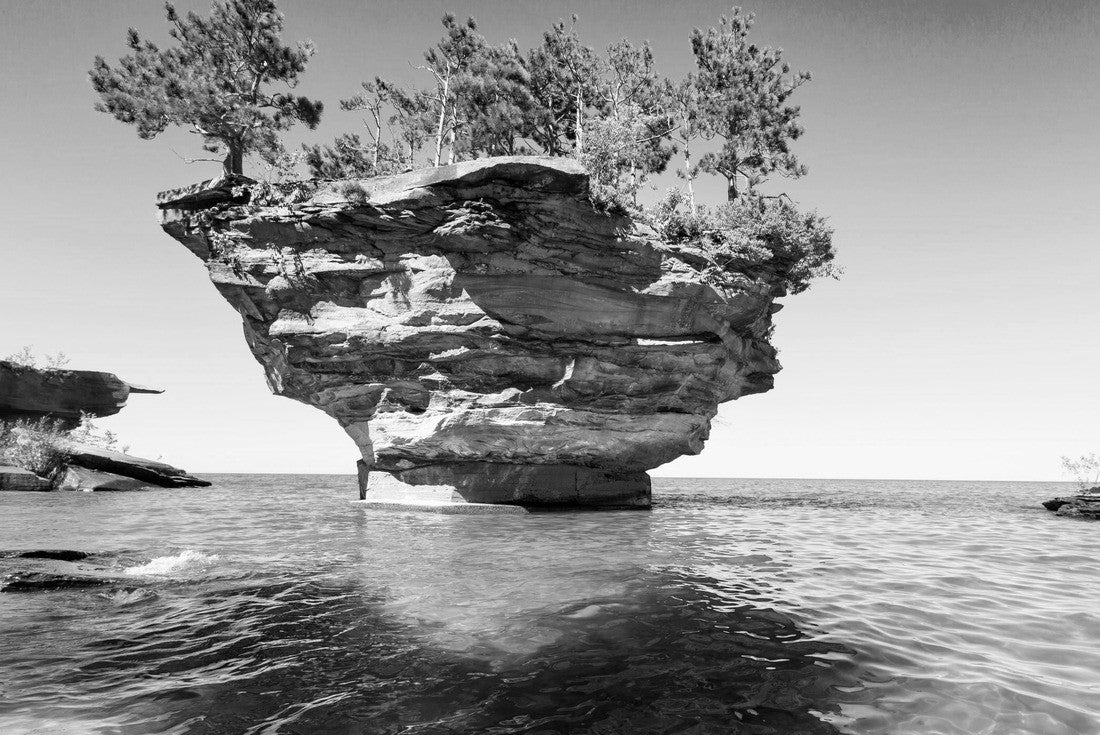 Noah Jigsaw Puzzle Turnip Rock at Lake Huron in Port Austin Michigan. Underwater view of the rock under the clear water in black white 2000 pieces