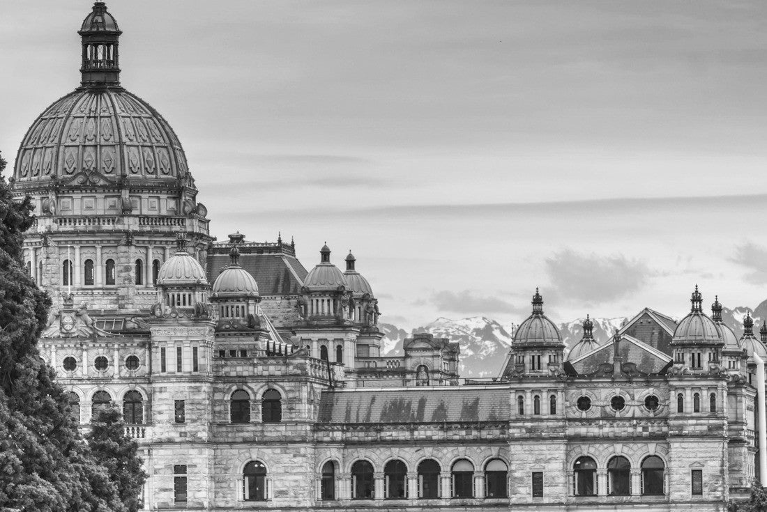 The British Columbia Parliament Buildings are located in Victoria, Vancouver Island, BC, Canada. Home of the Legislative Assembly of British Columbia 2000pc PuzzleBlack and White