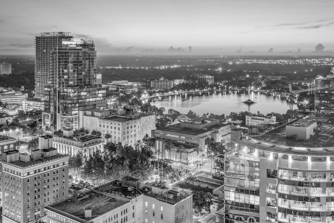 Orlando, Florida, USA as the crow flies towards Eola 2000pc PuzzleBlack and White