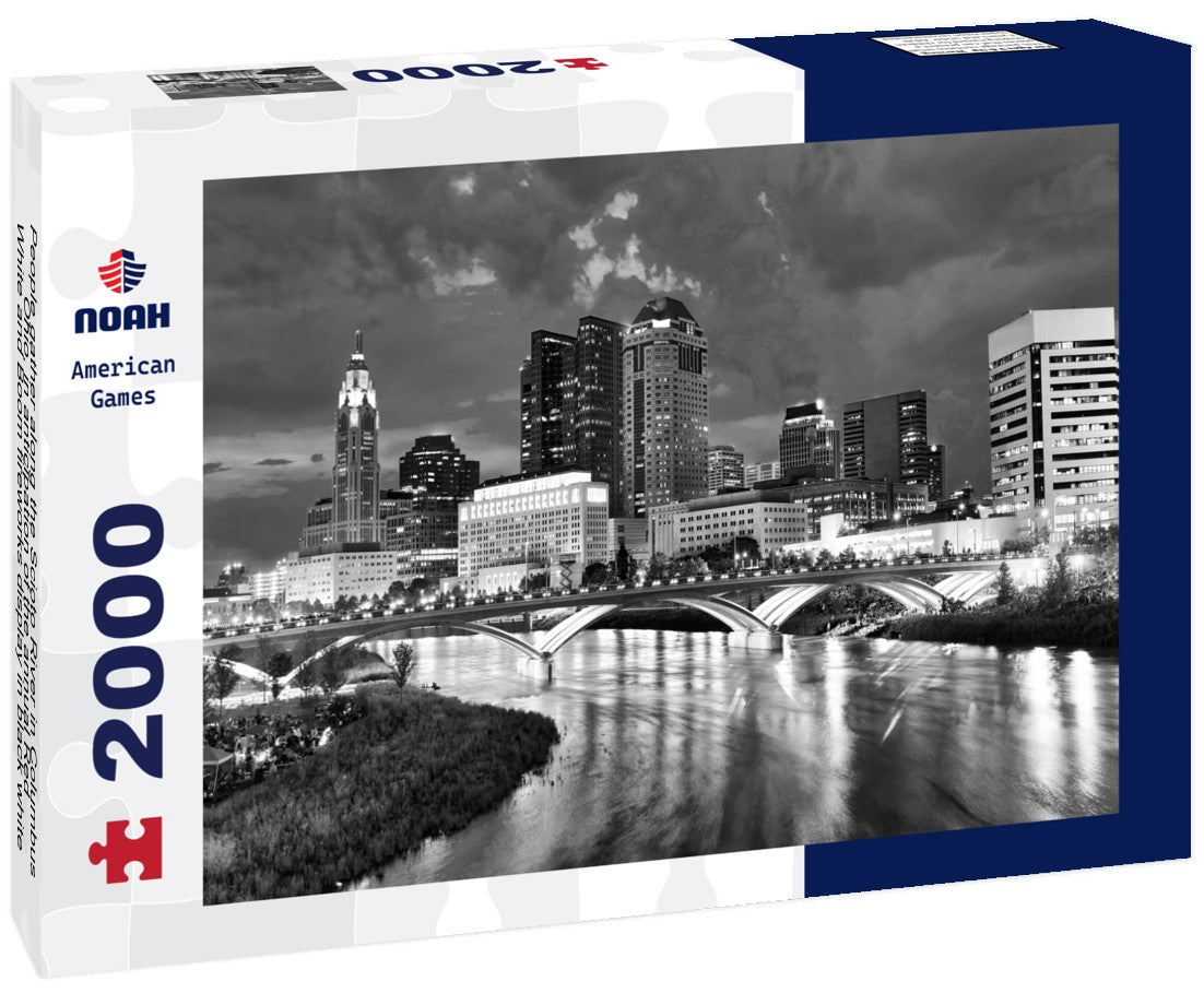 People gather along the Scioto River in Columbus, Ohio, in anticipation of the annual Red, White and Boom fireworks display 2000pc PuzzleBlack and White