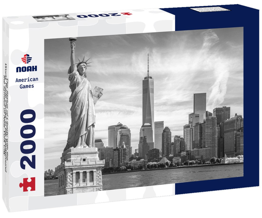 The Statue of Liberty with the World Trade Center in the background, the symbol of New York City 2000pc PuzzleBlack and White